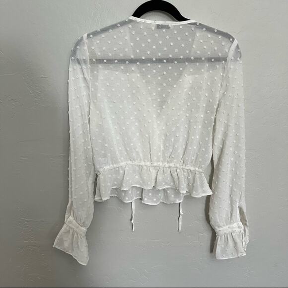 Lush Cropped White Polka Dot Cinched Ruffle Blouse - Picture 2 of 6